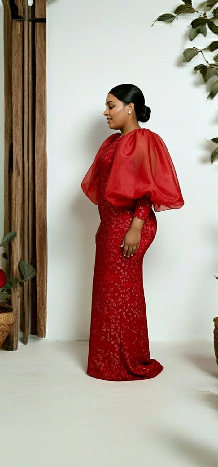 Elegant Red Maxir Sequin Dress with Ruffled Sleeves