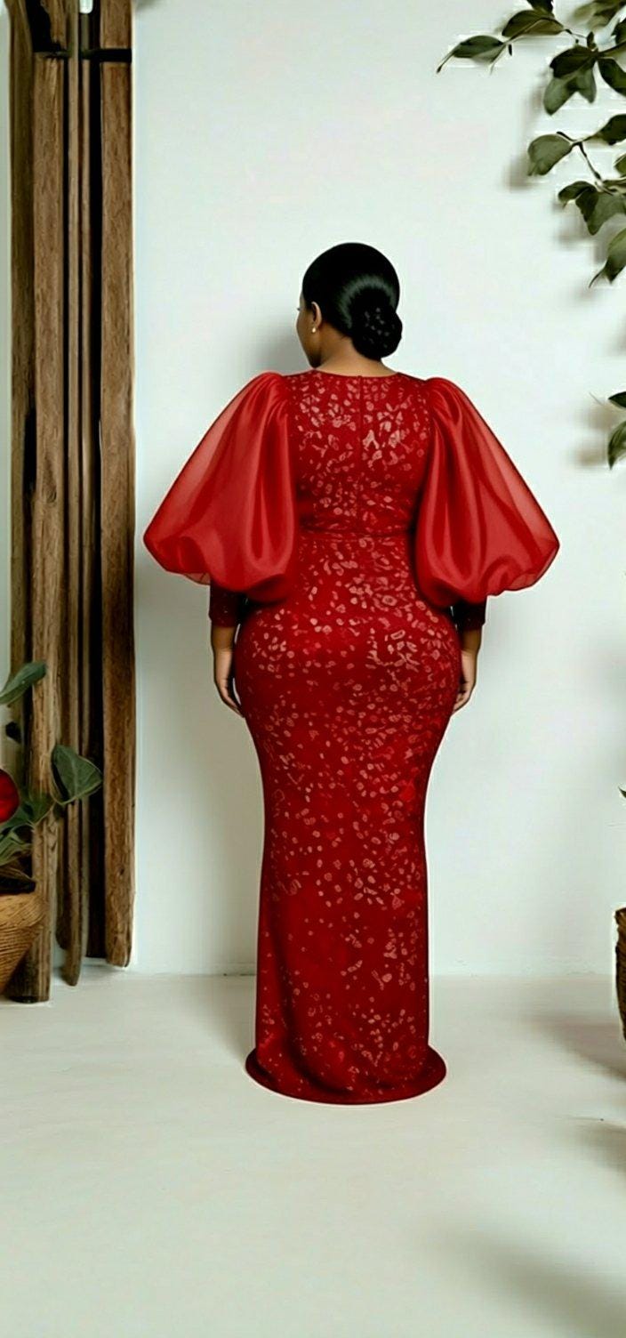Elegant Red Maxir Sequin Dress with Ruffled Sleeves