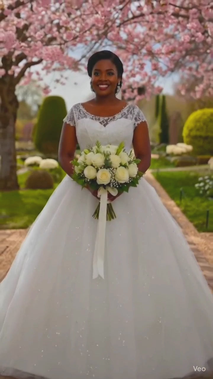 Elegant Plus Size Women  Short Sleeves  Wedding Gown