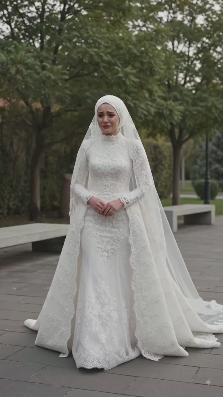 Elegant Long Sleeve Plus Size Wedding Gown