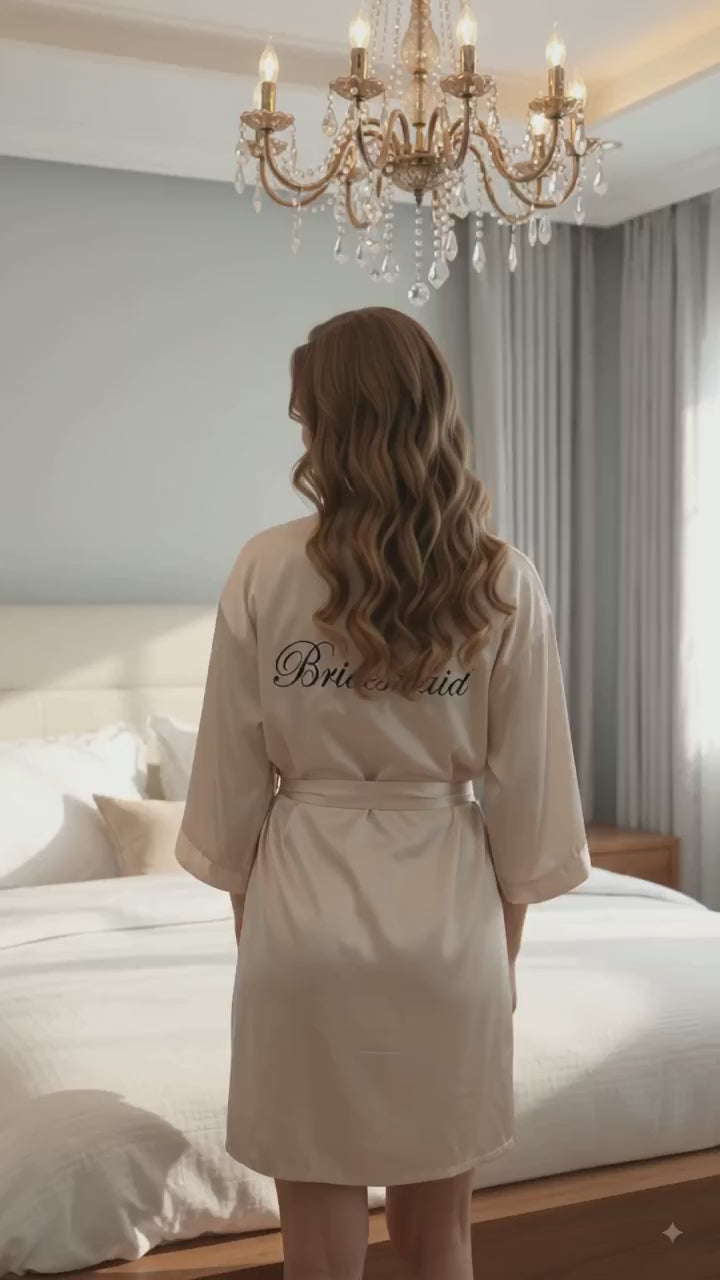 Bridal Party Satin Kimono Robe – Embroidered “Bride” & “Bridesmaid” Wedding Sleepwear