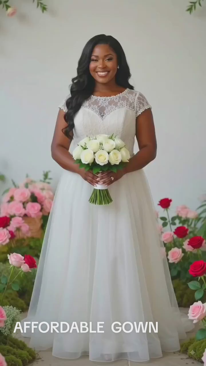 Elegant Short Sleeves Wedding Gown