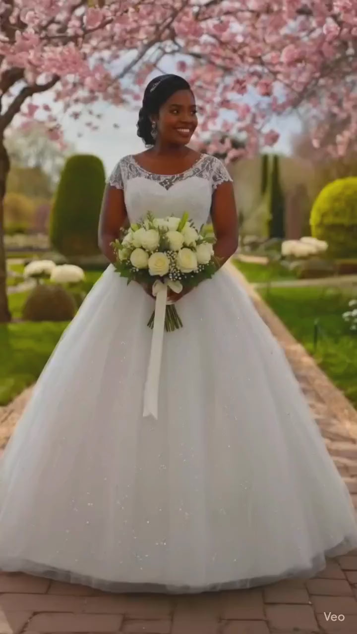 Elegant Plus Size Women  Short Sleeves  Wedding Gown