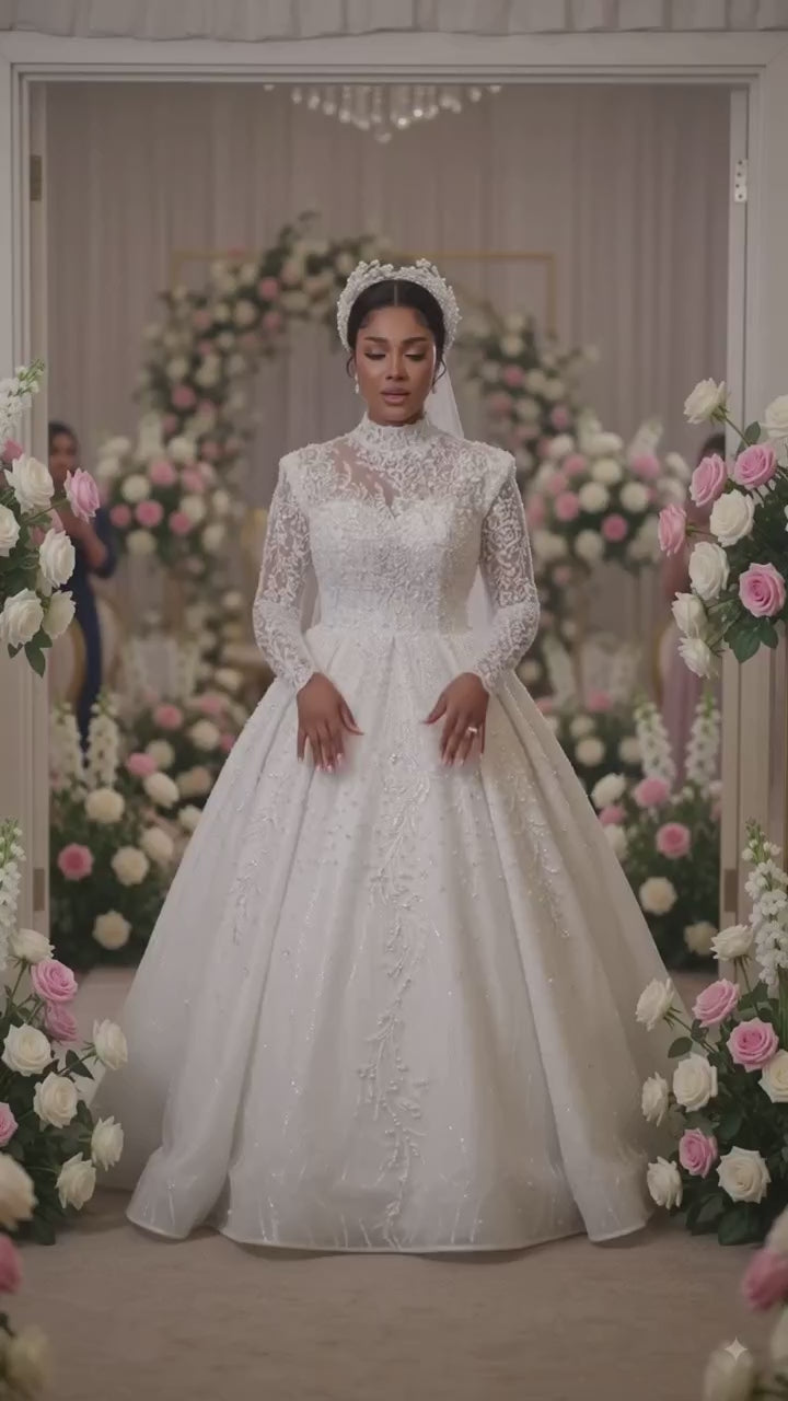 Wedding Gown lace skirt V neck