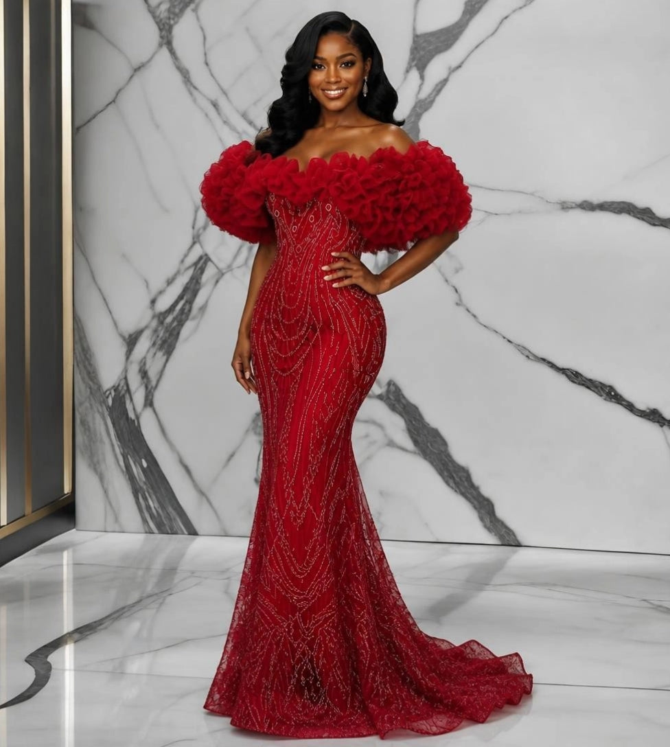 Off-the-Shoulder Ruffle Mermaid Gown – Made to Order