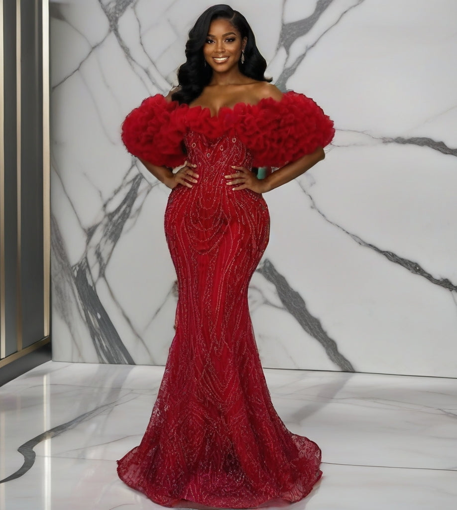 Off-the-Shoulder Ruffle Mermaid Gown – Made to Order