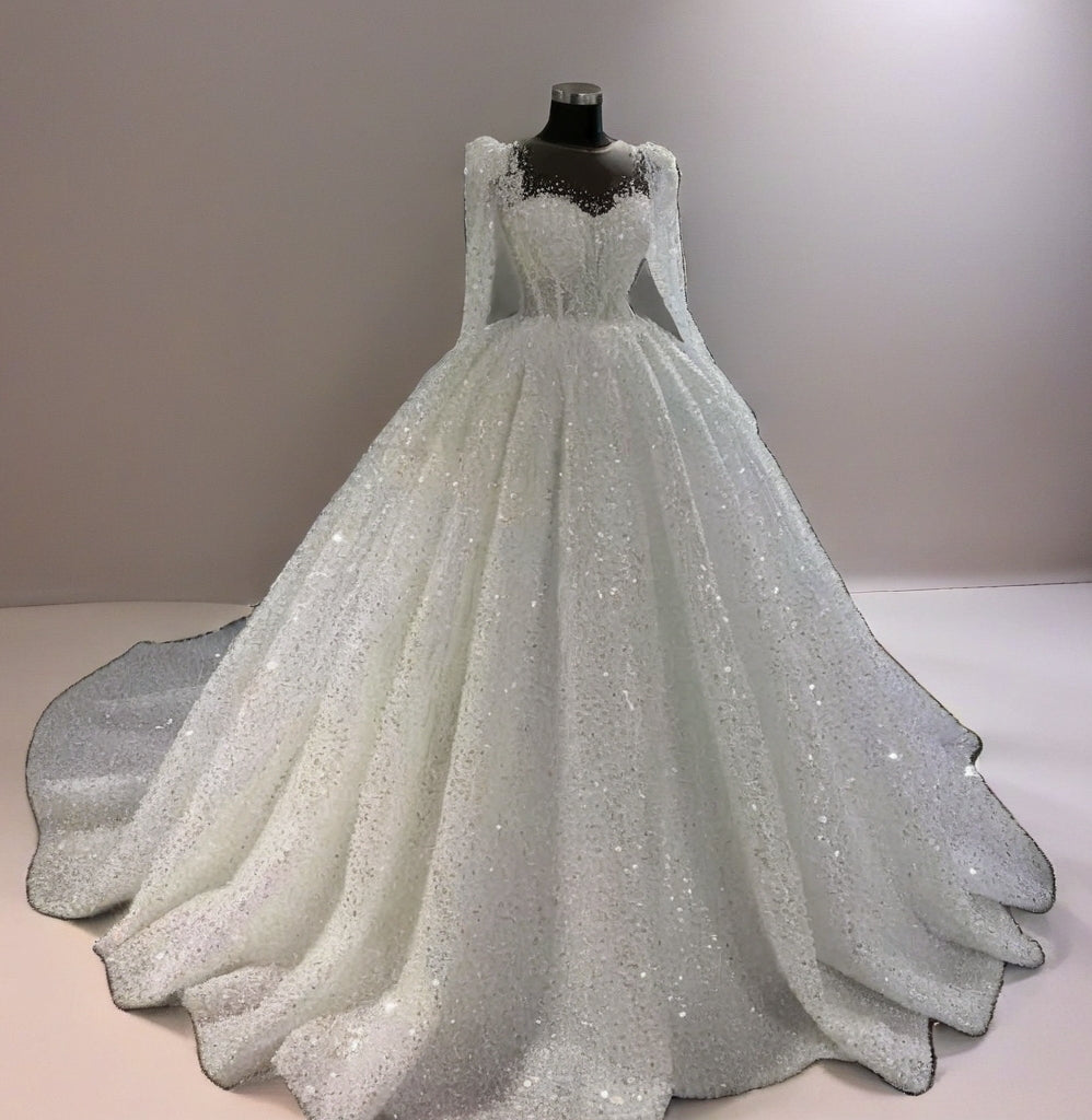 Glamour Sequin Ball Gown Wedding Dress – Plus Size, Made to Order