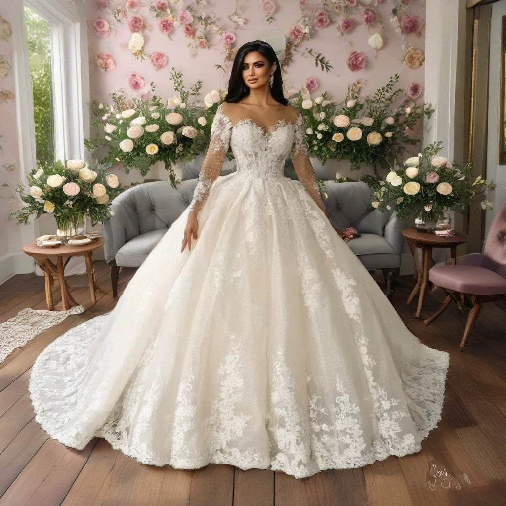 Long Sleeves Lace Wedding Gown