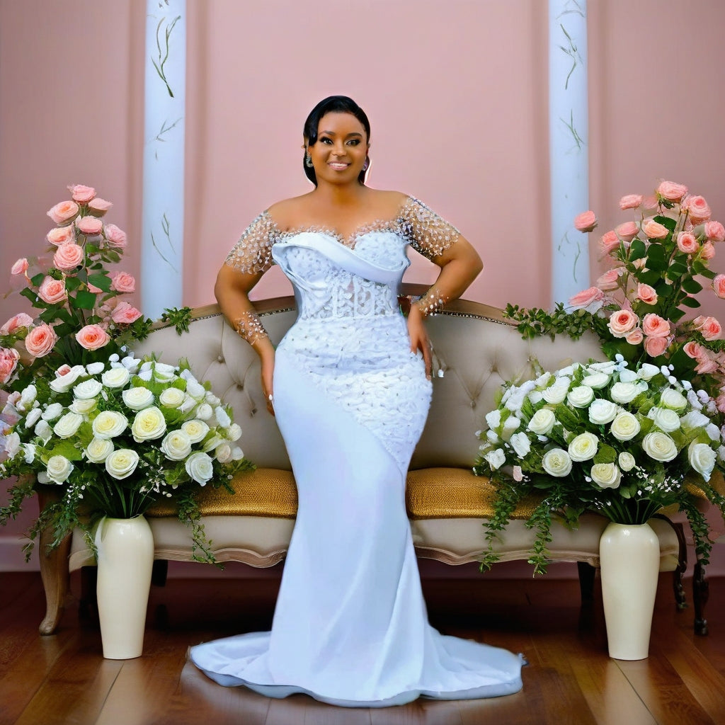 Crystal & Pearl Satin Bridal Gown