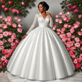 Lace & Satin Ball Gown Wedding Dress with Long Sleeves