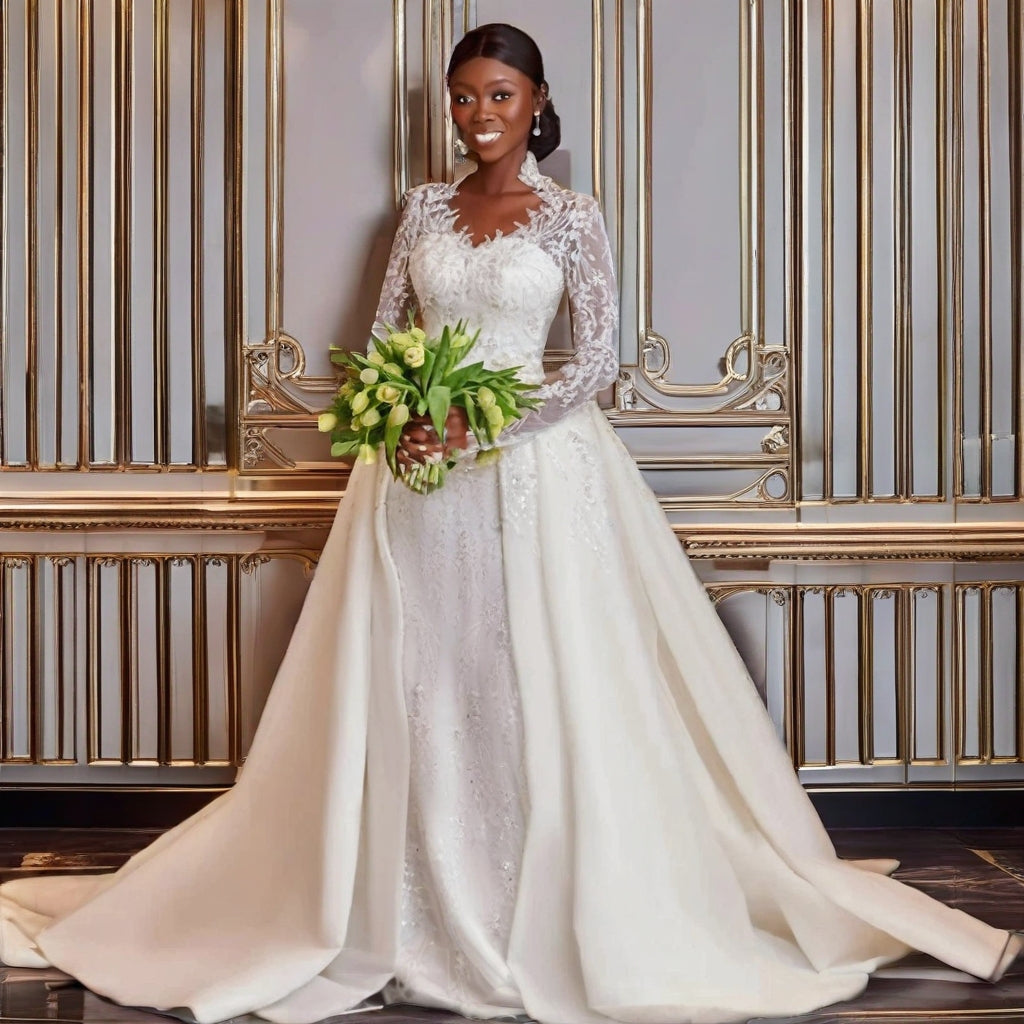 Detachable Lace Plus-Size Wedding Gown