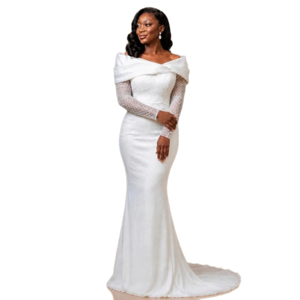 Sparkling long sleeves wedding gown.