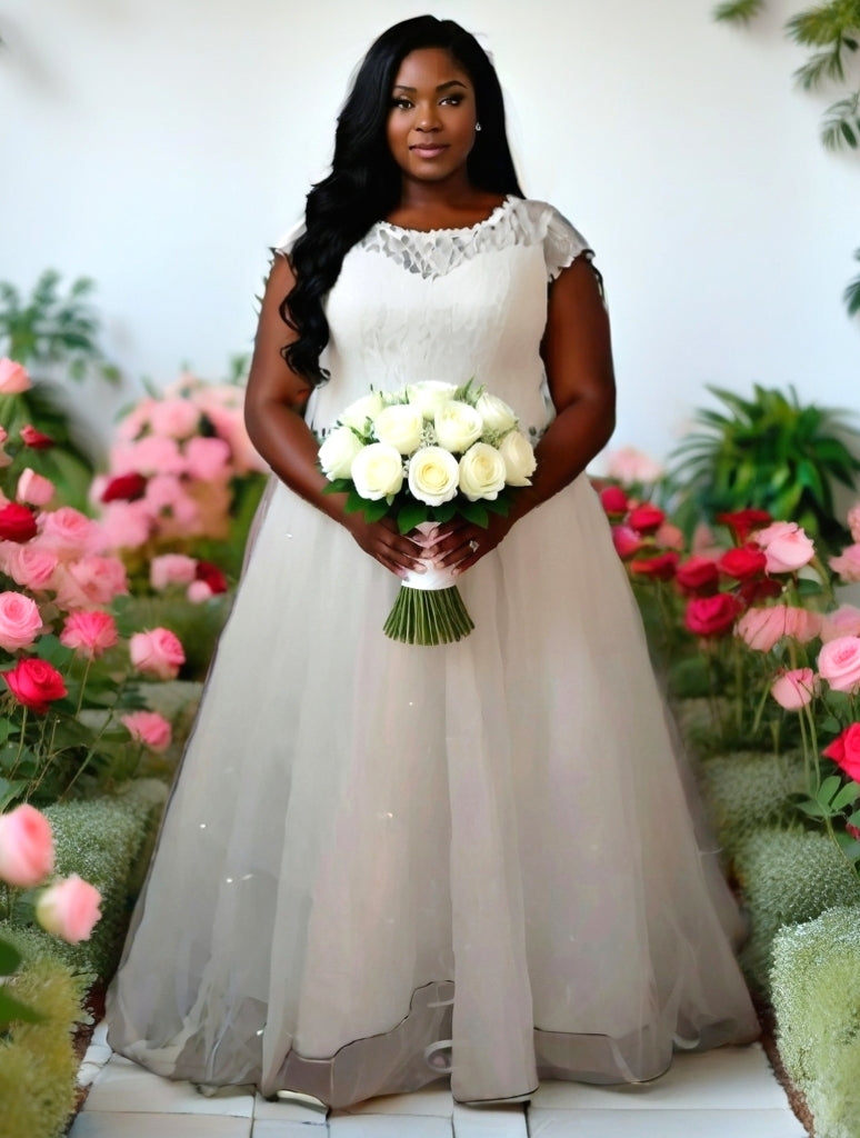 Elegant Short Sleeves Wedding Gown