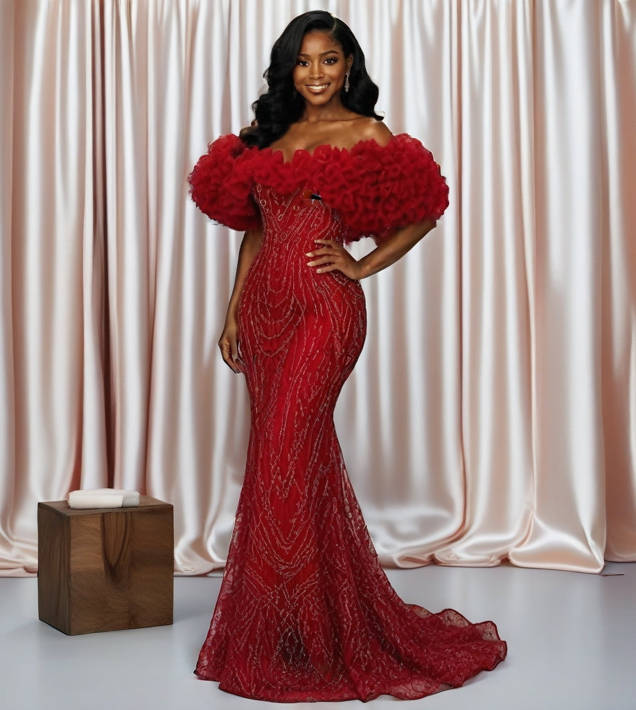Off-the-Shoulder Ruffle Mermaid Gown – Made to Order