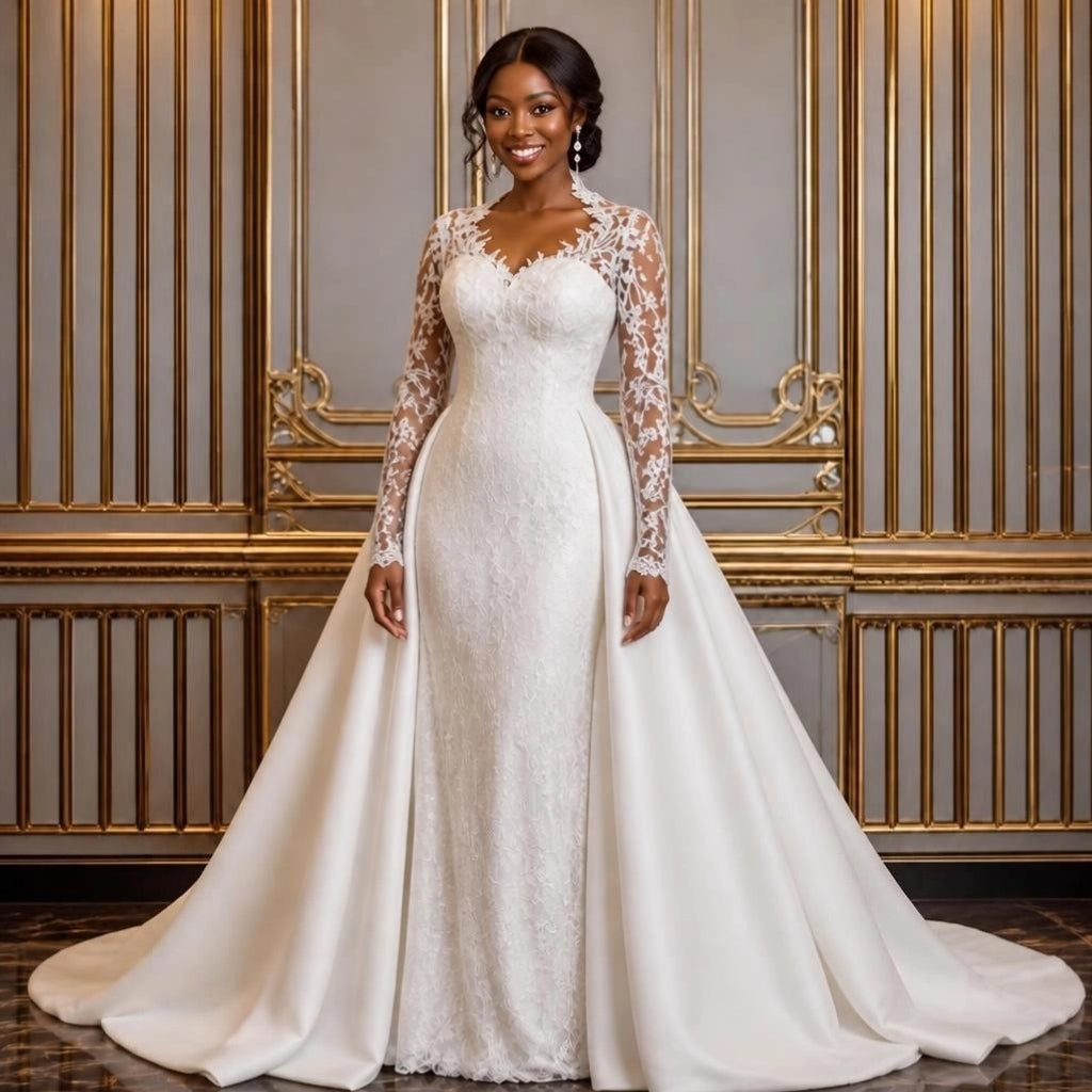 Detachable Lace Plus-Size Wedding Gown