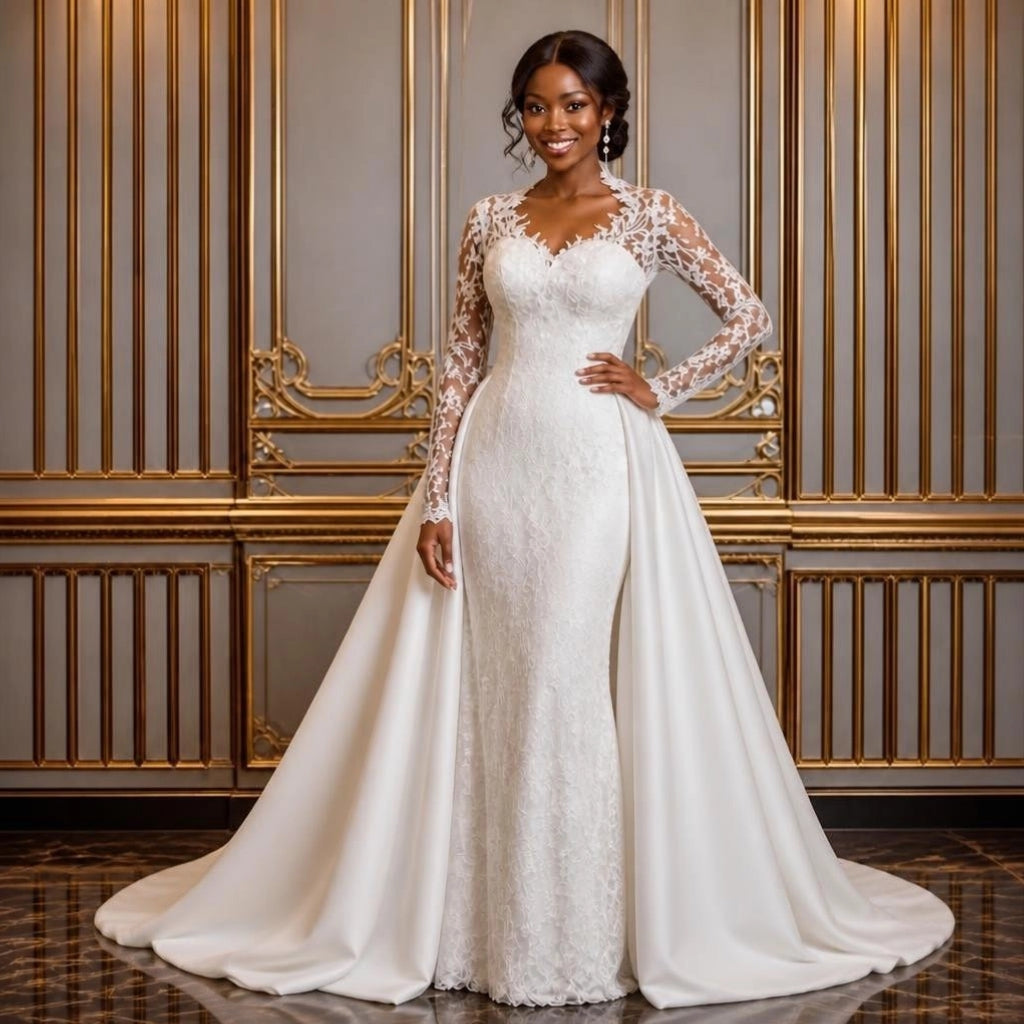 Detachable Lace Plus-Size Wedding Gown