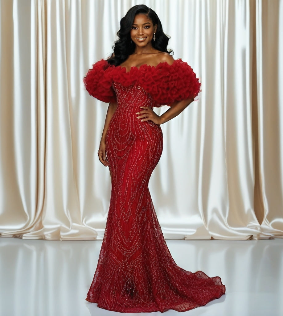Off-the-Shoulder Ruffle Mermaid Gown – Made to Order