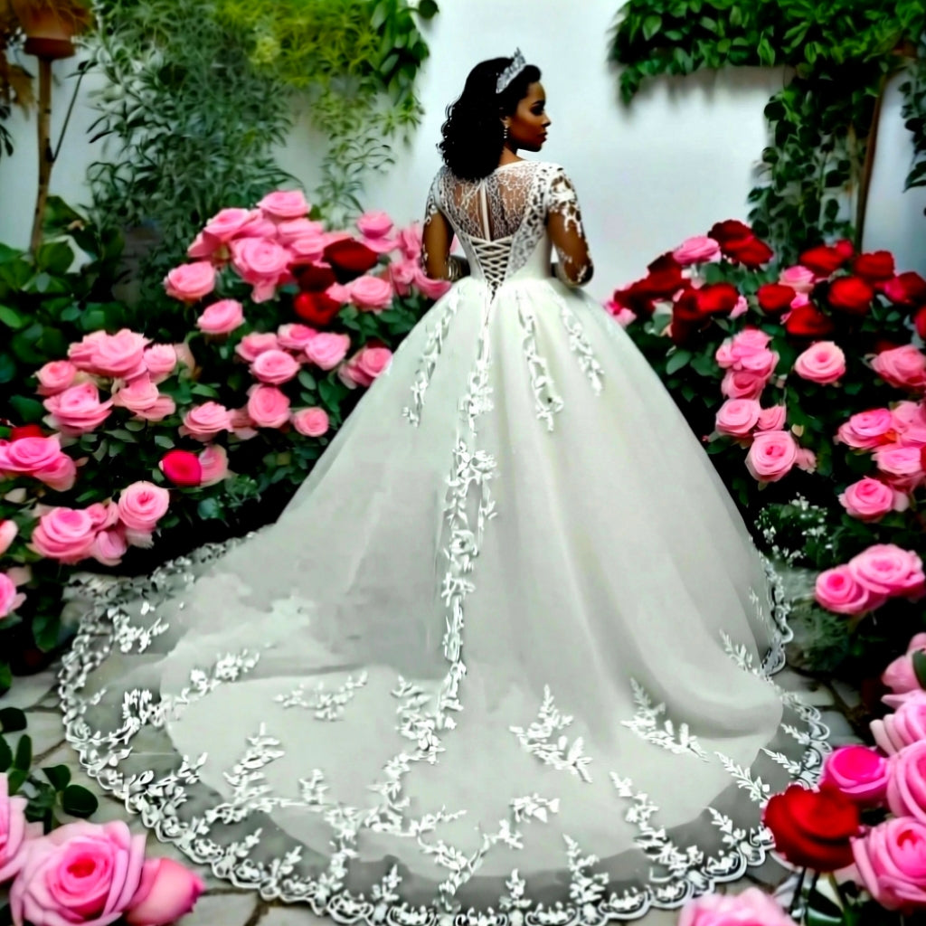 Elegant Plus Size long sleeves Wedding Gown