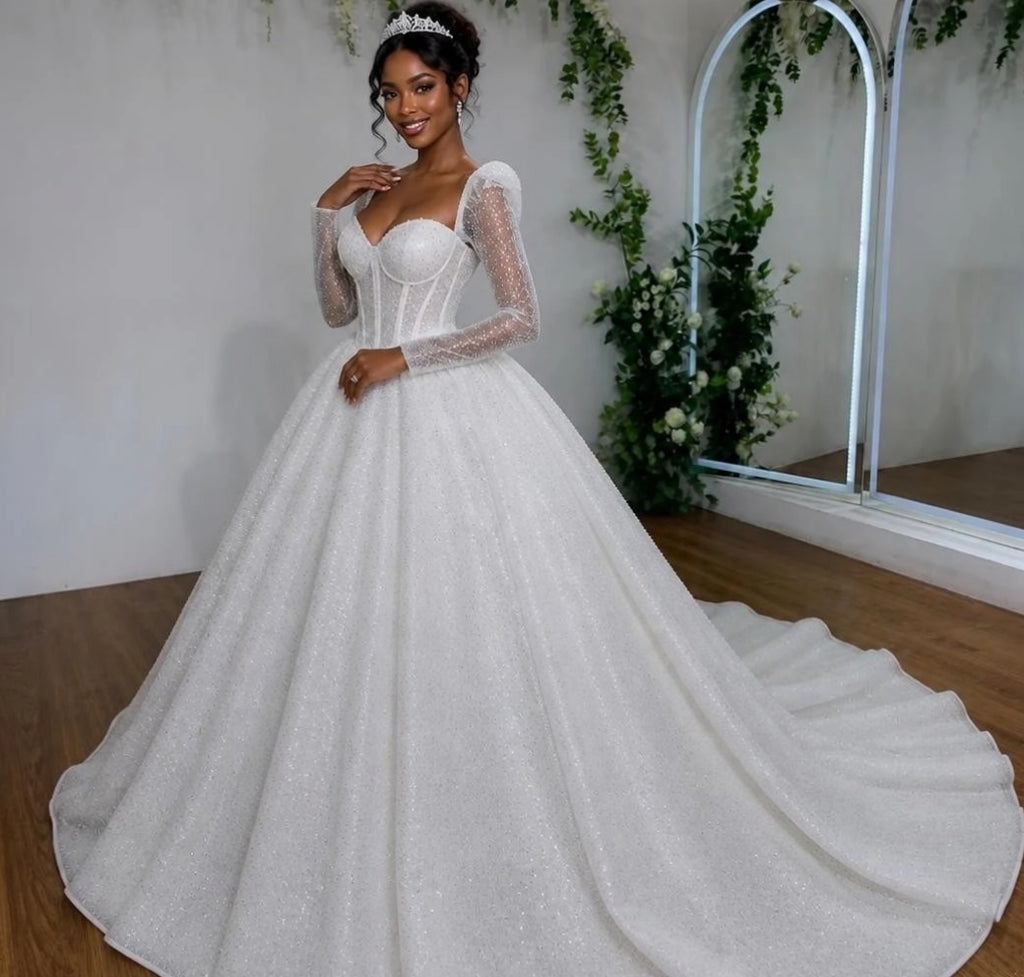 Glamour Sequin Ball Gown Wedding Dress – Plus Size, Made to Order