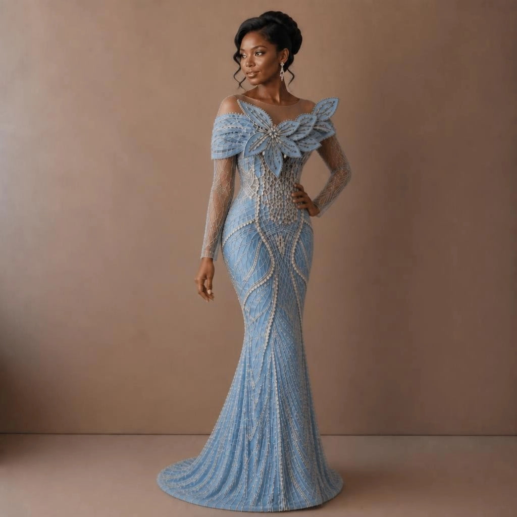 Plus Size Chiffon & Beaded Heavy Lace Wedding Gown