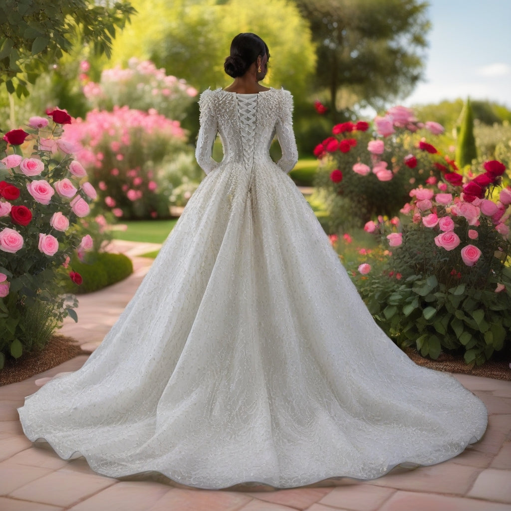 Luxury Pearl Beaded White Sheath Ball Gown Vintage Royal Wedding Dress