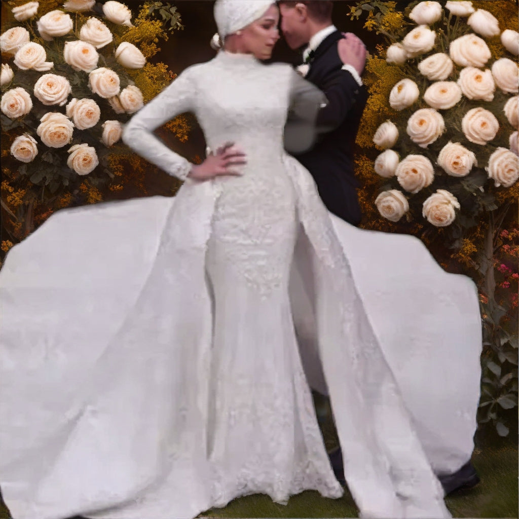 Elegant Long Sleeve Plus Size Wedding Gown