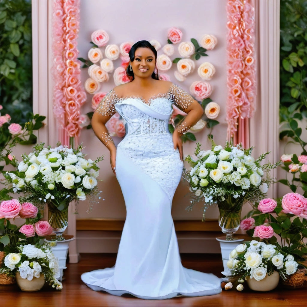 Crystal & Pearl Satin Bridal Gown