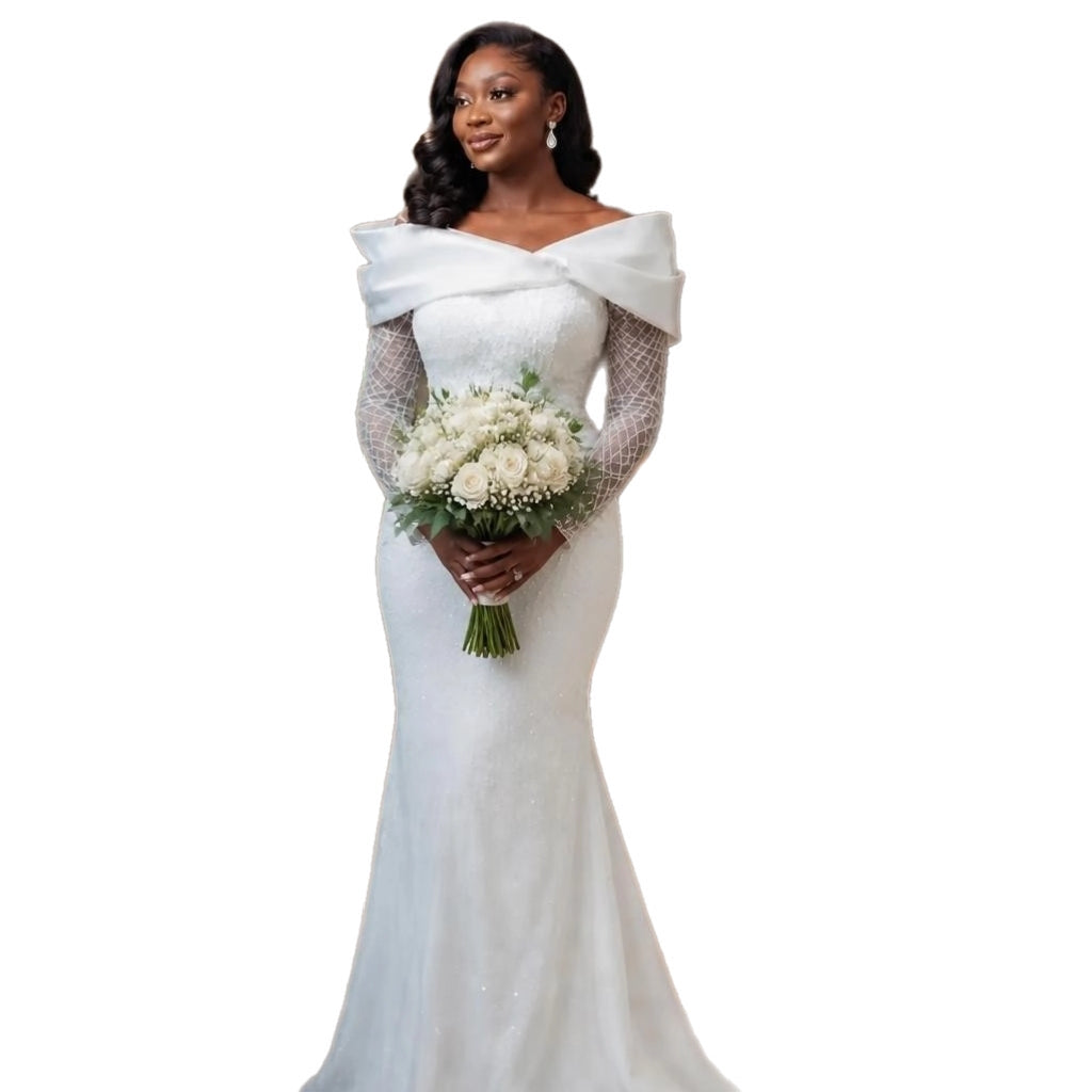 Sparkling long sleeves wedding gown.