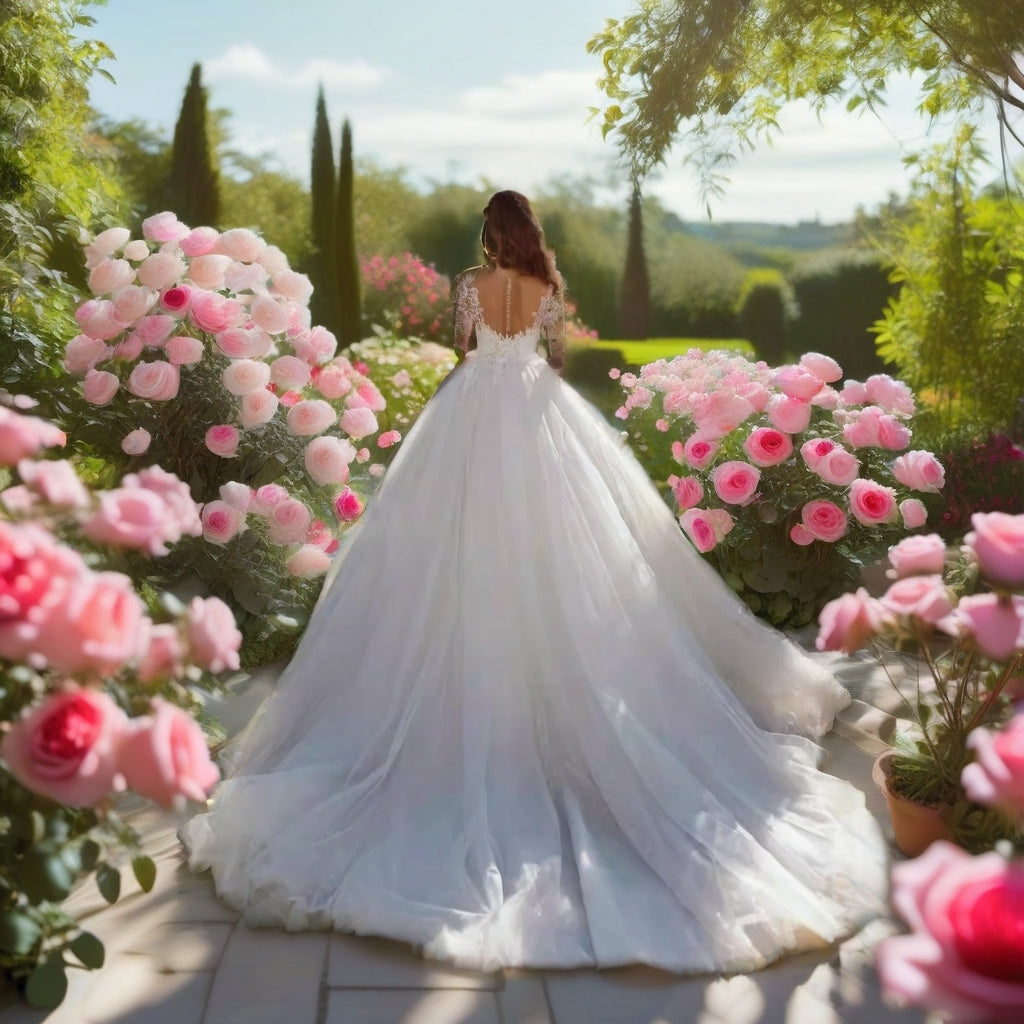 Sheer Lace Long Sleeve Ball Gown Plus Size Wedding Dress