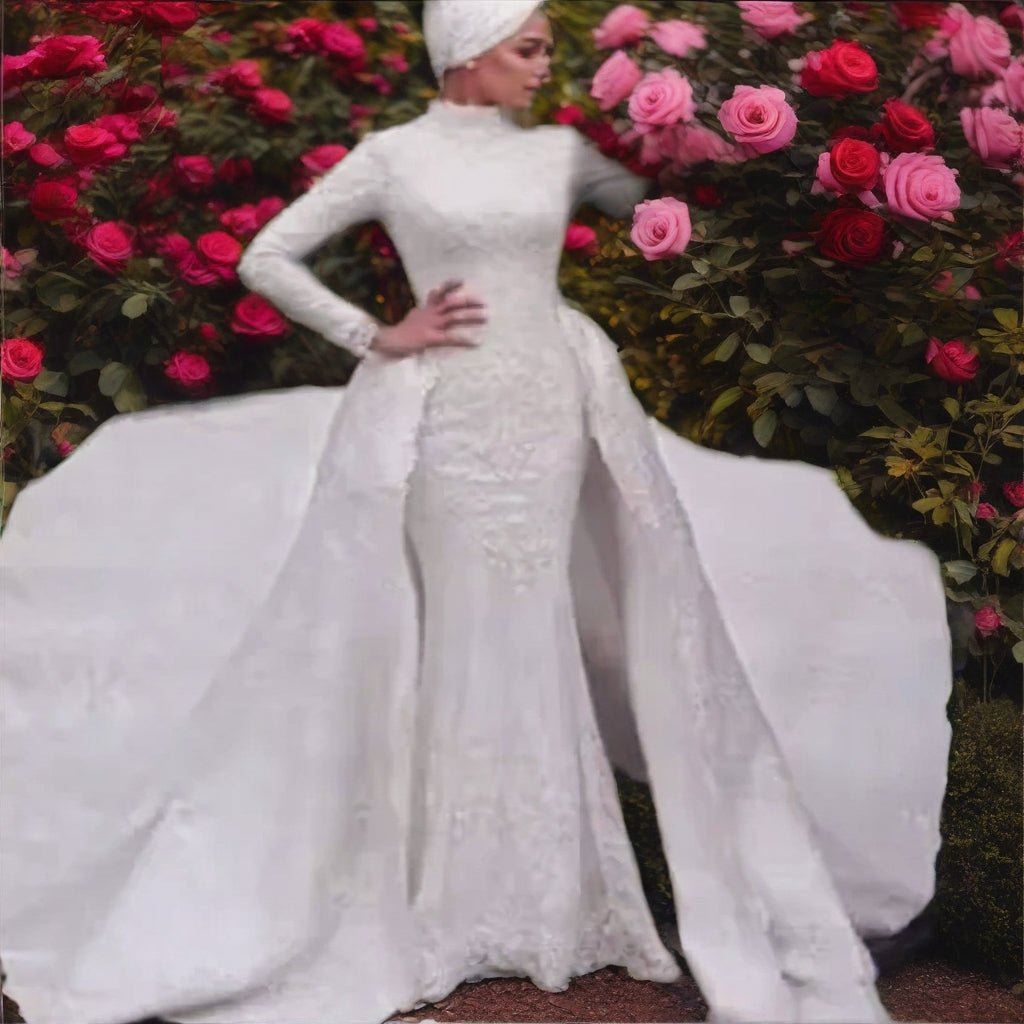 Elegant Long Sleeve Plus Size Wedding Gown