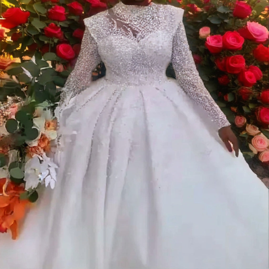 Wedding Gown lace skirt V neck