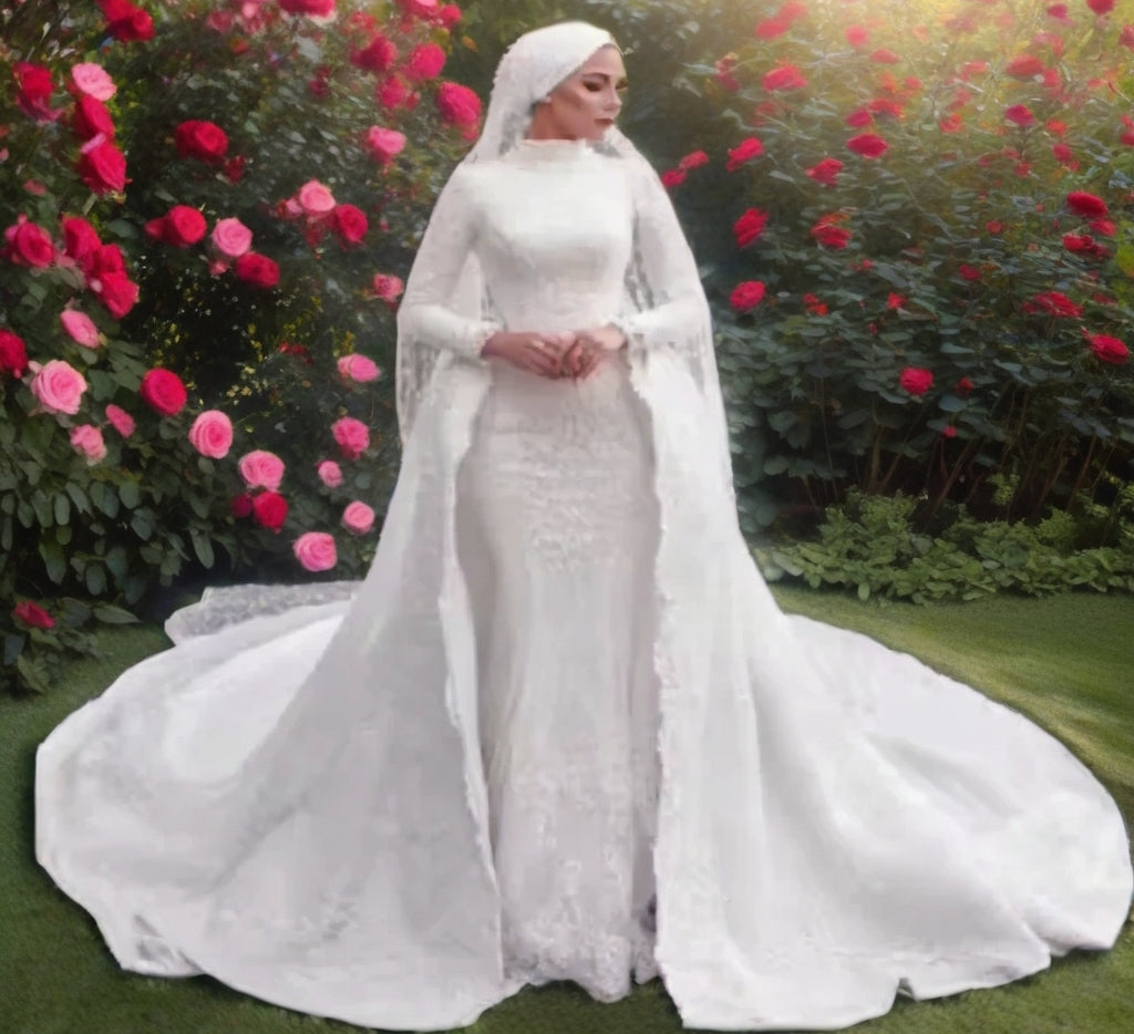 Elegant Long Sleeve Plus Size Wedding Gown