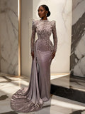 Made-to-Order Long Sleeve Embellished Gown with Train