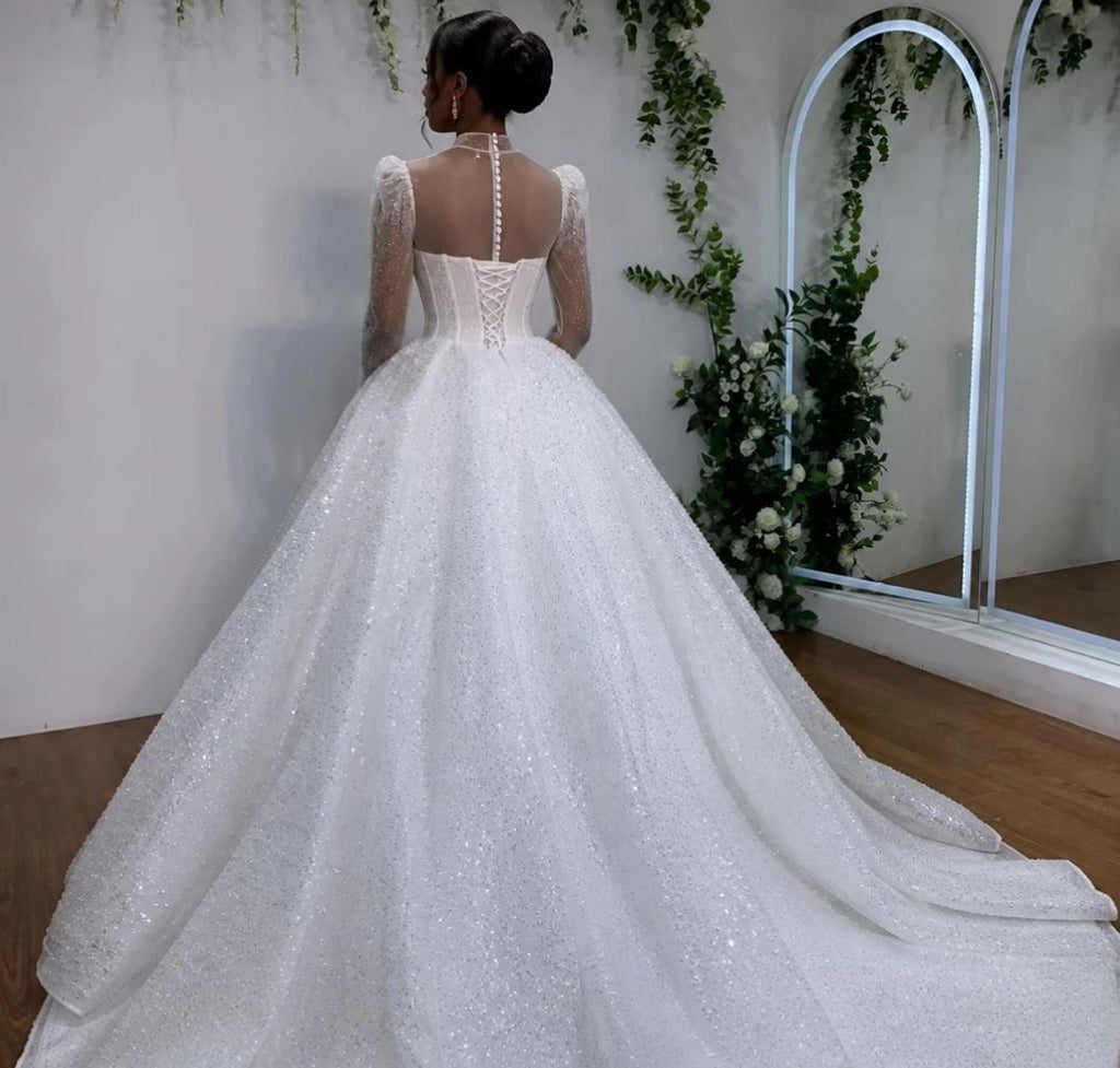 Glamour Sequin Ball Gown Wedding Dress – Plus Size, Made to Order