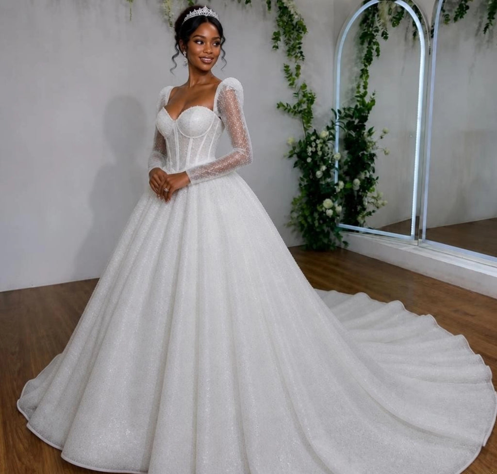 Glamour Sequin Ball Gown Wedding Dress – Plus Size, Made to Order
