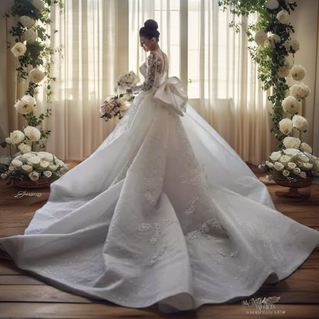 Long Sleeve Lace Ball Gown – Plus Size Wedding Dress with Cathedral Train