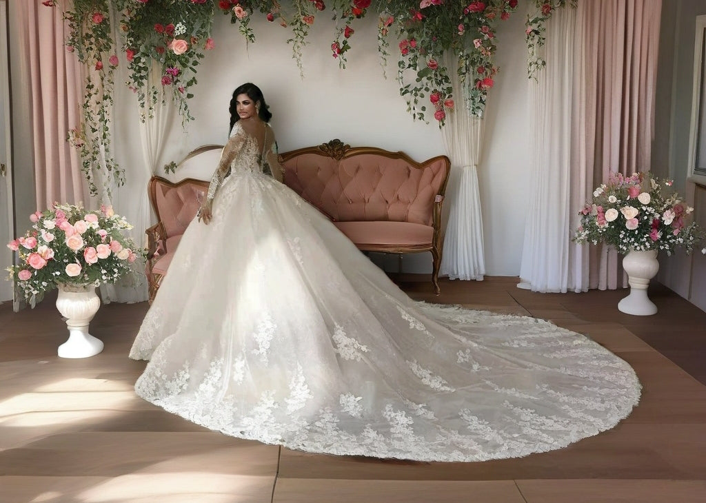 Long Sleeves Lace Wedding Gown
