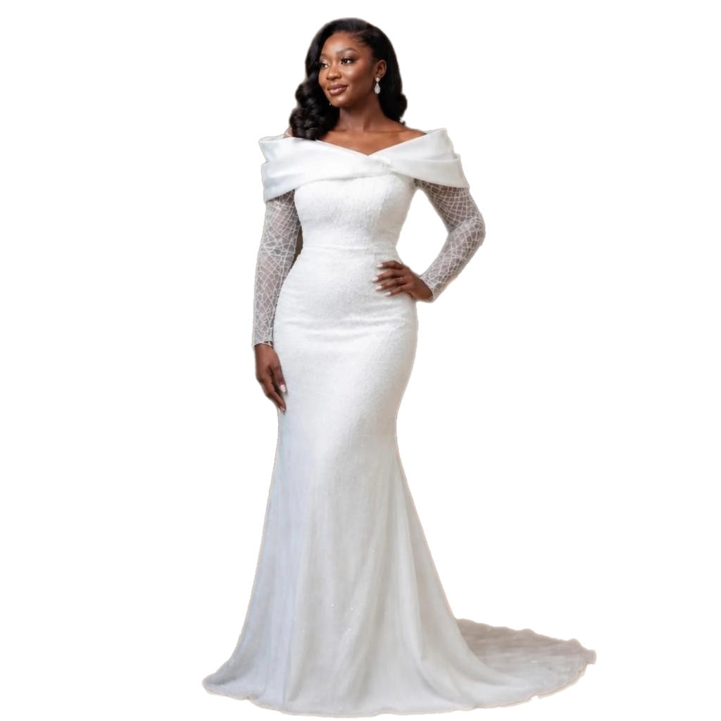 Sparkling long sleeves wedding gown.