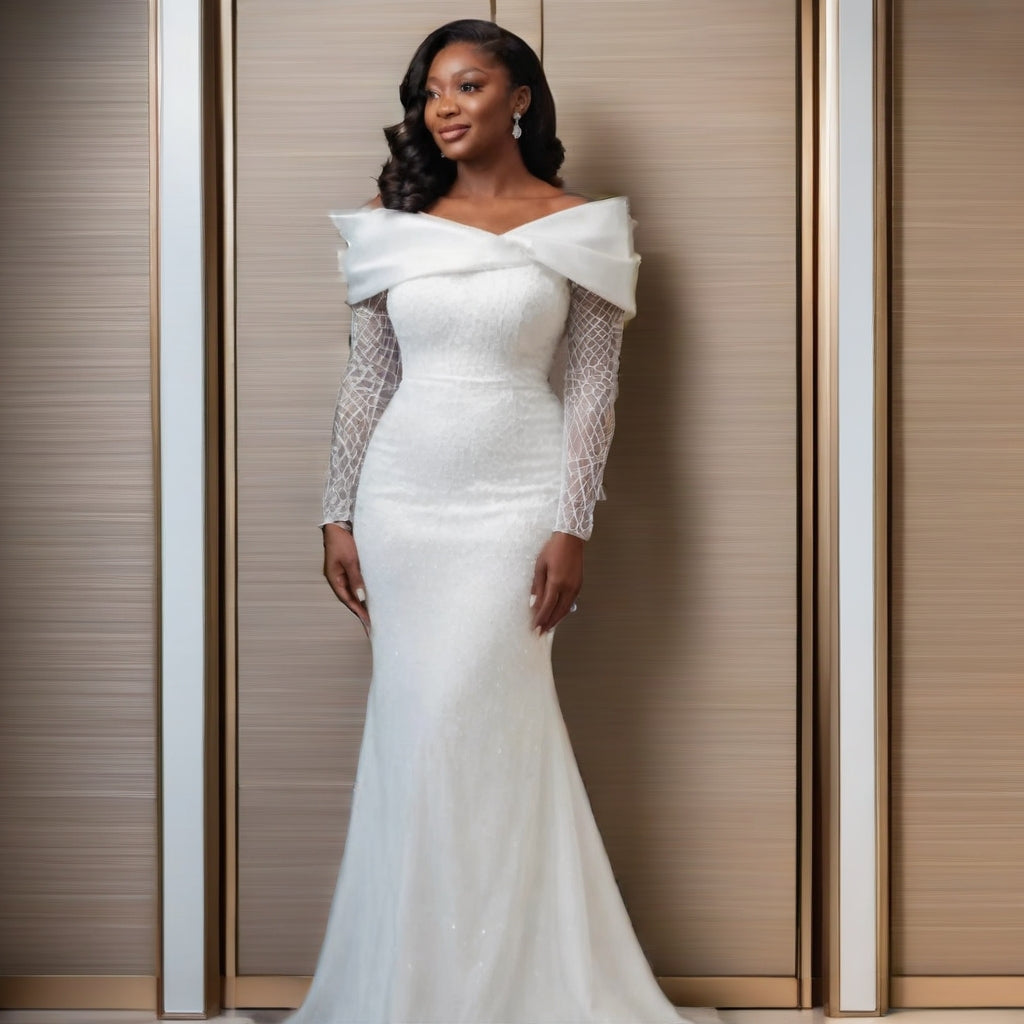 Sparkling long sleeves wedding gown.