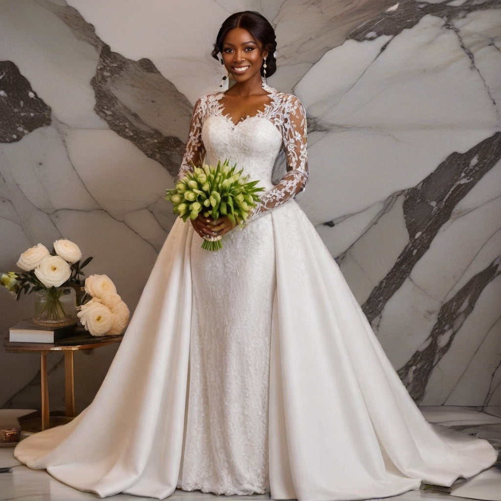 Detachable Lace Plus-Size Wedding Gown