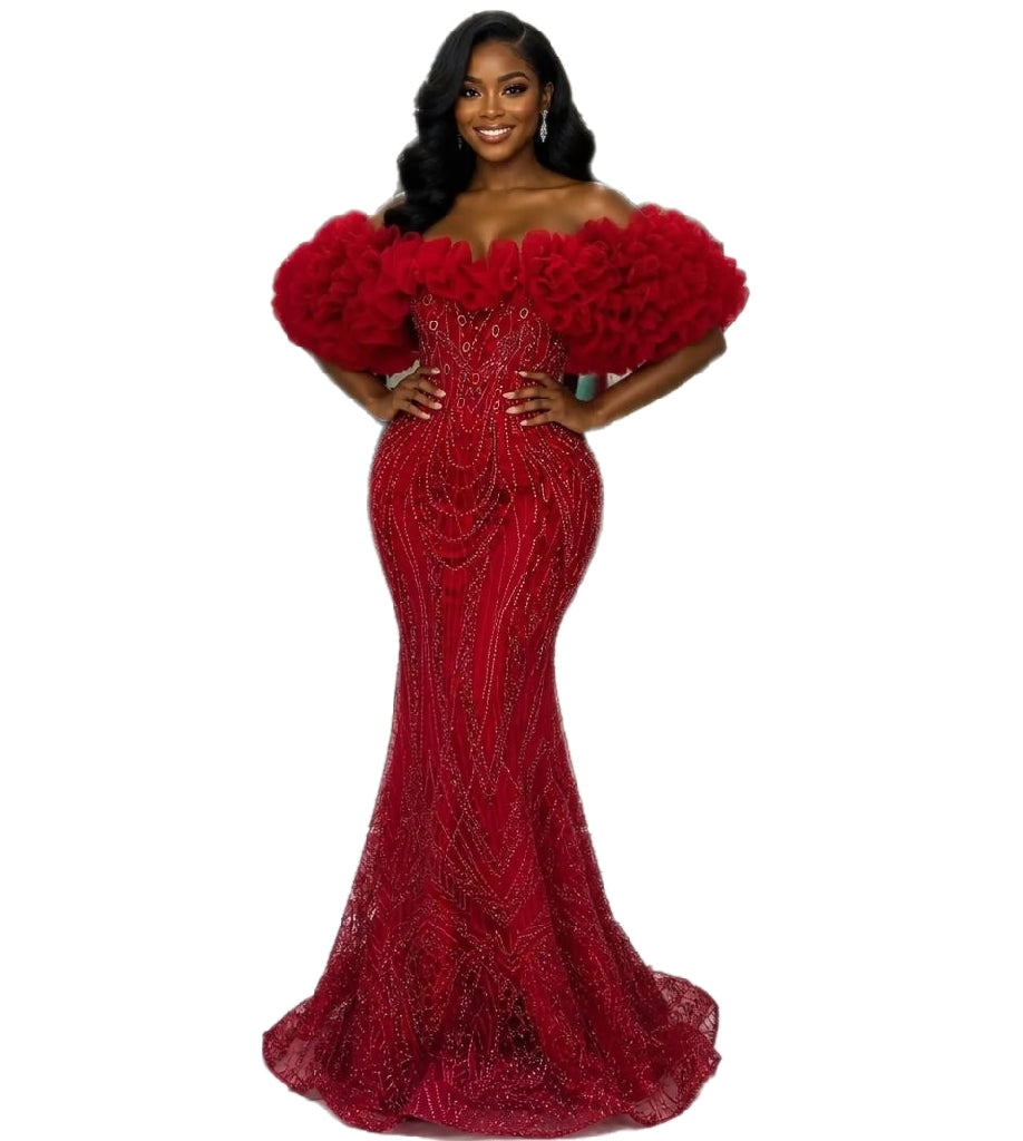 Off-the-Shoulder Ruffle Mermaid Gown – Made to Order