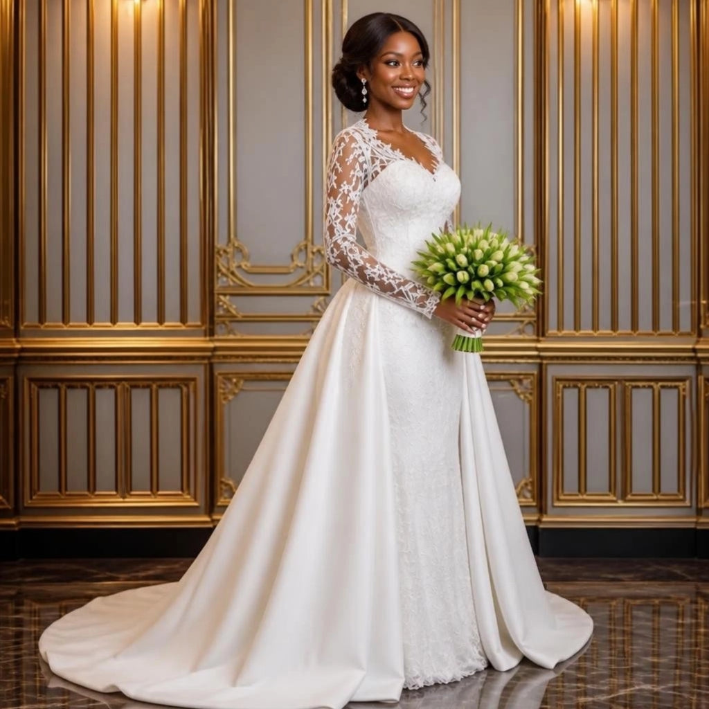 Detachable Lace Plus-Size Wedding Gown