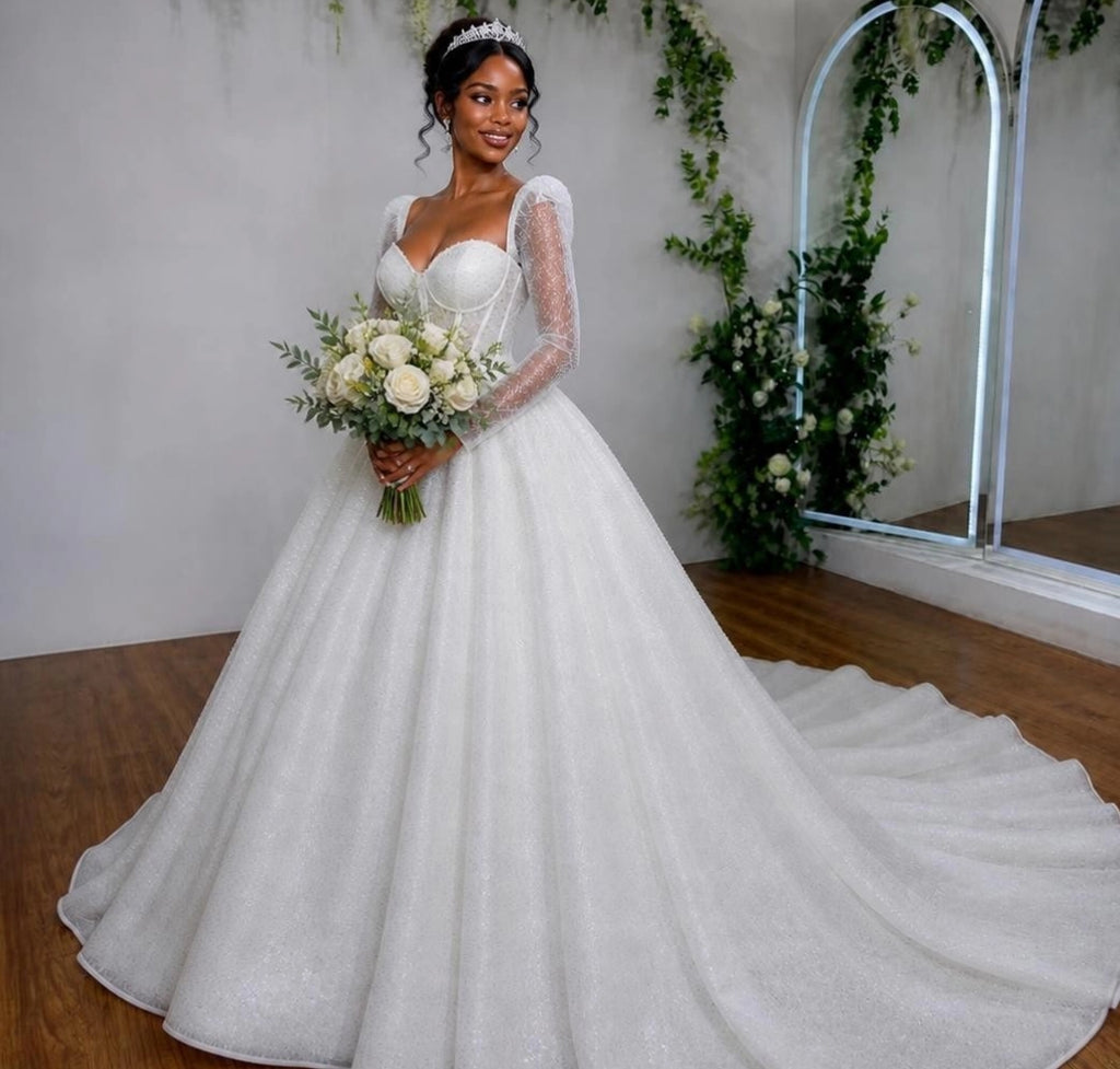 Glamour Sequin Ball Gown Wedding Dress – Plus Size, Made to Order