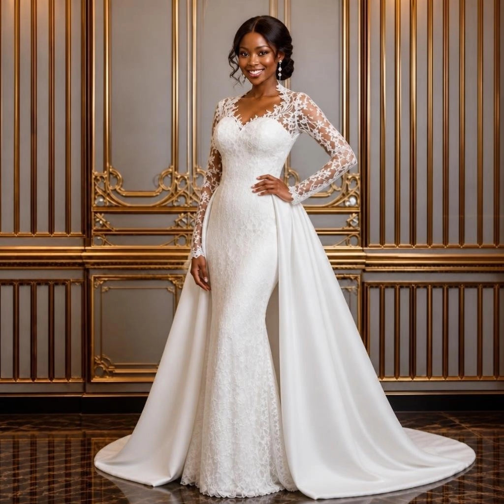 Detachable Lace Plus-Size Wedding Gown