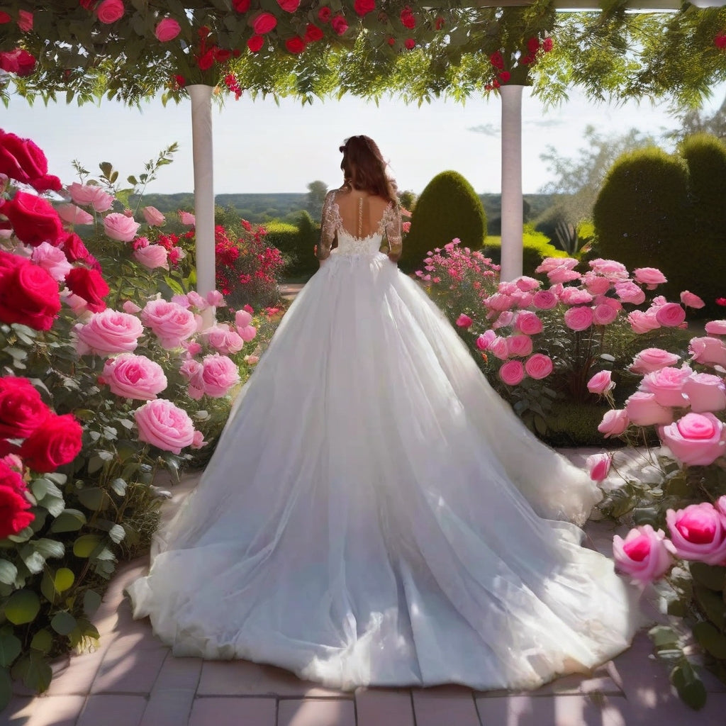 Sheer Lace Long Sleeve Ball Gown Plus Size Wedding Dress