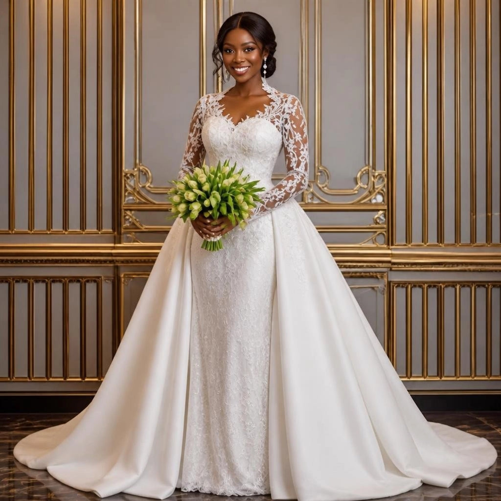 Detachable Lace Plus-Size Wedding Gown