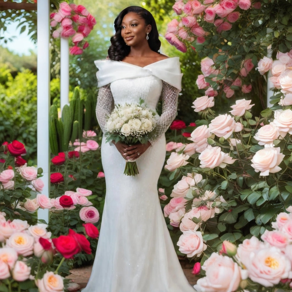 Sparkling long sleeves wedding gown.