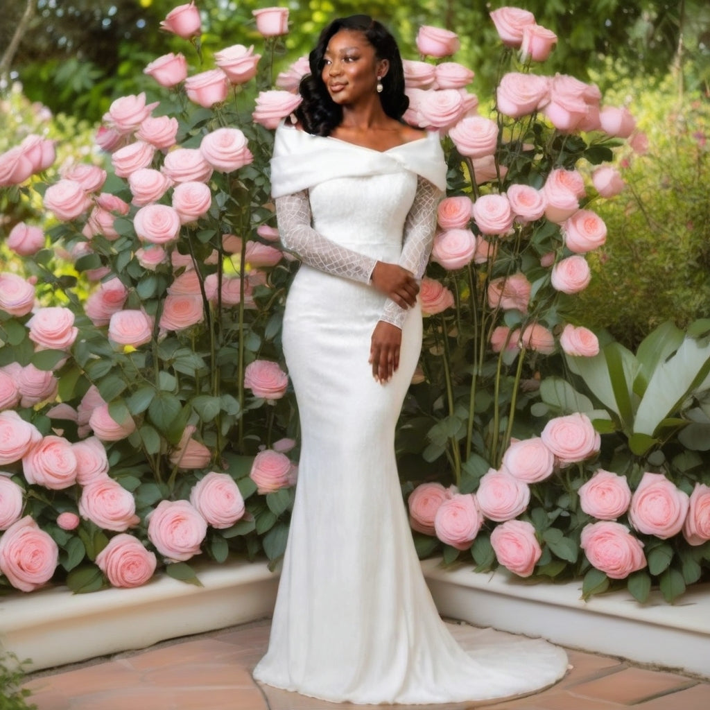 Sparkling long sleeves wedding gown.