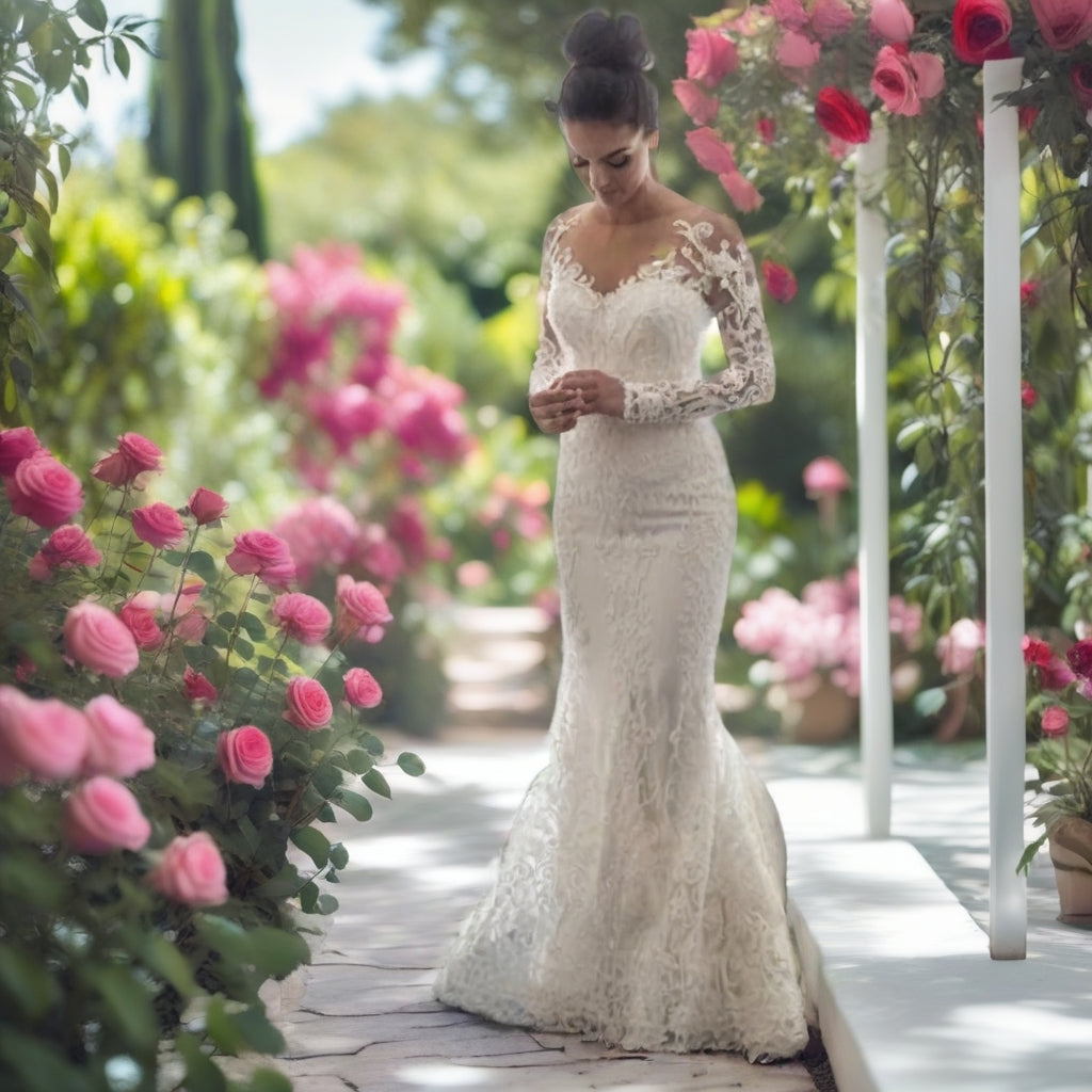 Long Sleeve Lace Ball Gown – Plus Size Wedding Dress with Cathedral Train