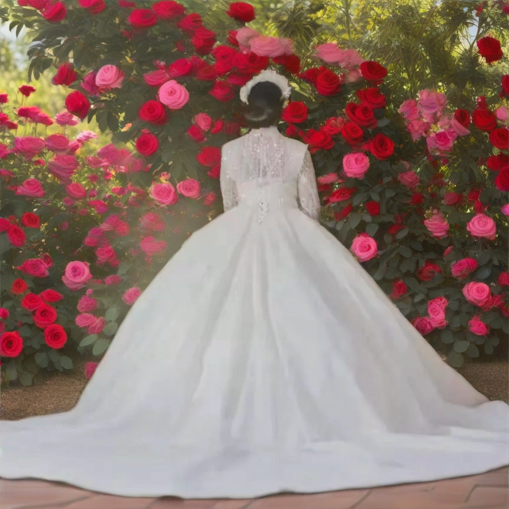 Wedding Gown lace skirt V neck